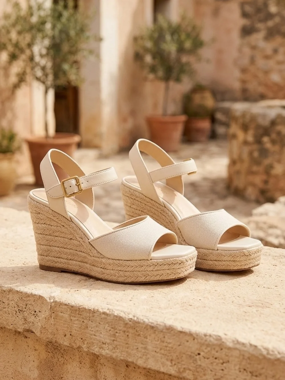 Coach Cream Espadrille Wedge Sandals with Ankle Strap